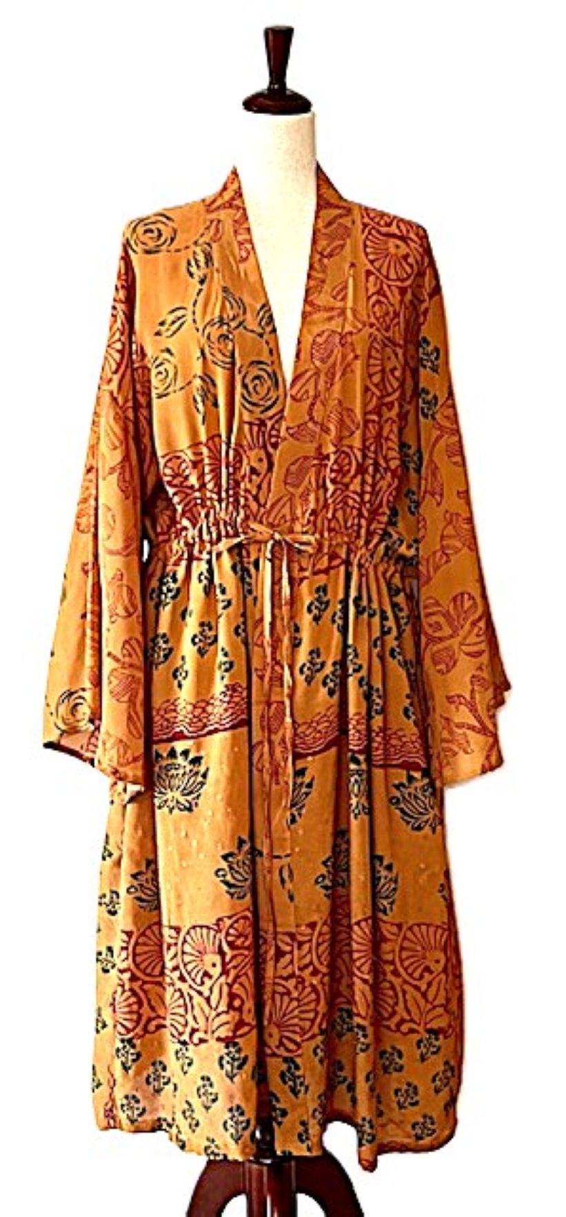 Kantha Bae Silk Dreamweaver Kimono Is A Statement Piece. (Orange)
