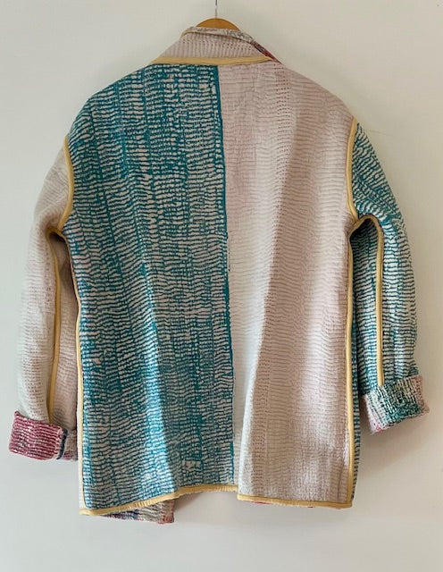 Handmade Indian Vintage Cotton Kantha Jacket, Reversible Multi Stripe