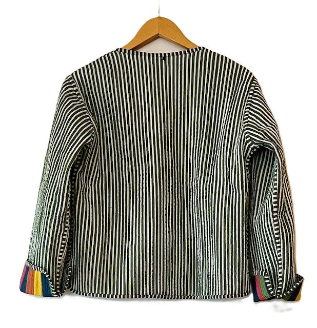 Short Cotton Quilted Handmade Jacket, Fully Reversible. (NEW Dark Striped)