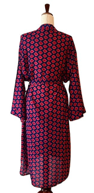 Luxury Silk Kimono Duster Is Bold (Cherry Red and Navy)