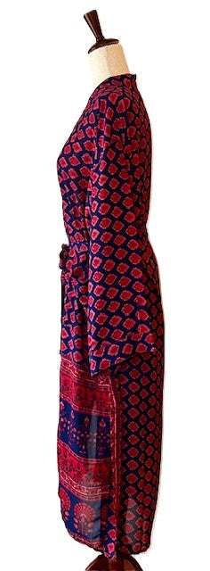 Luxury Silk Kimono Duster Is Bold (Cherry Red and Navy)