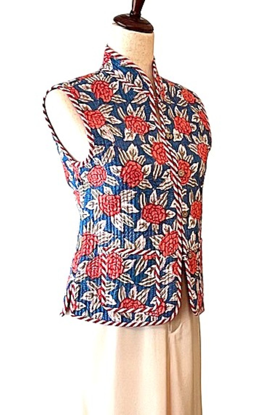 Designer Handmade Vest. (Floral Stripe)