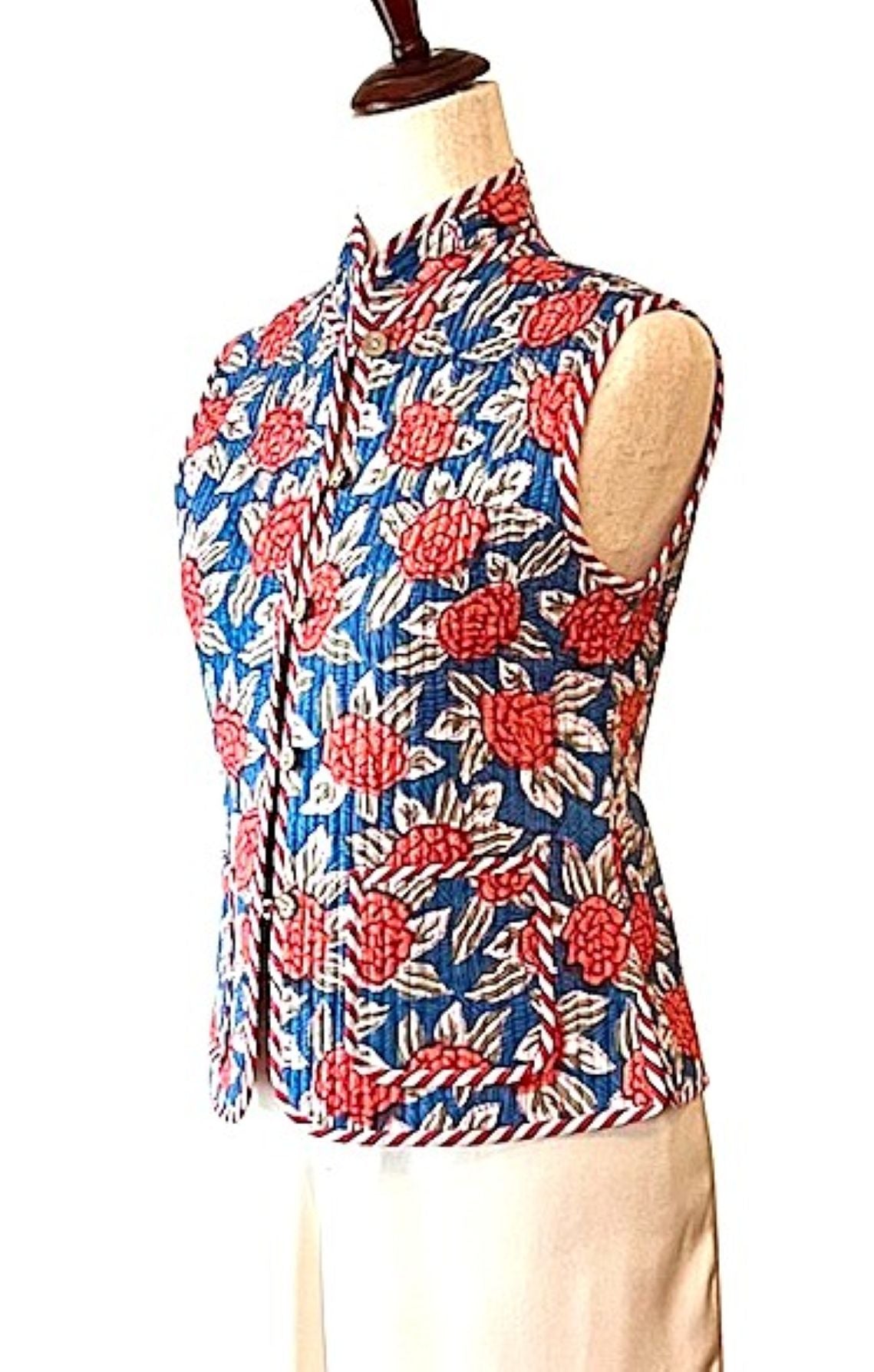 Designer Handmade Vest. (Floral Stripe)