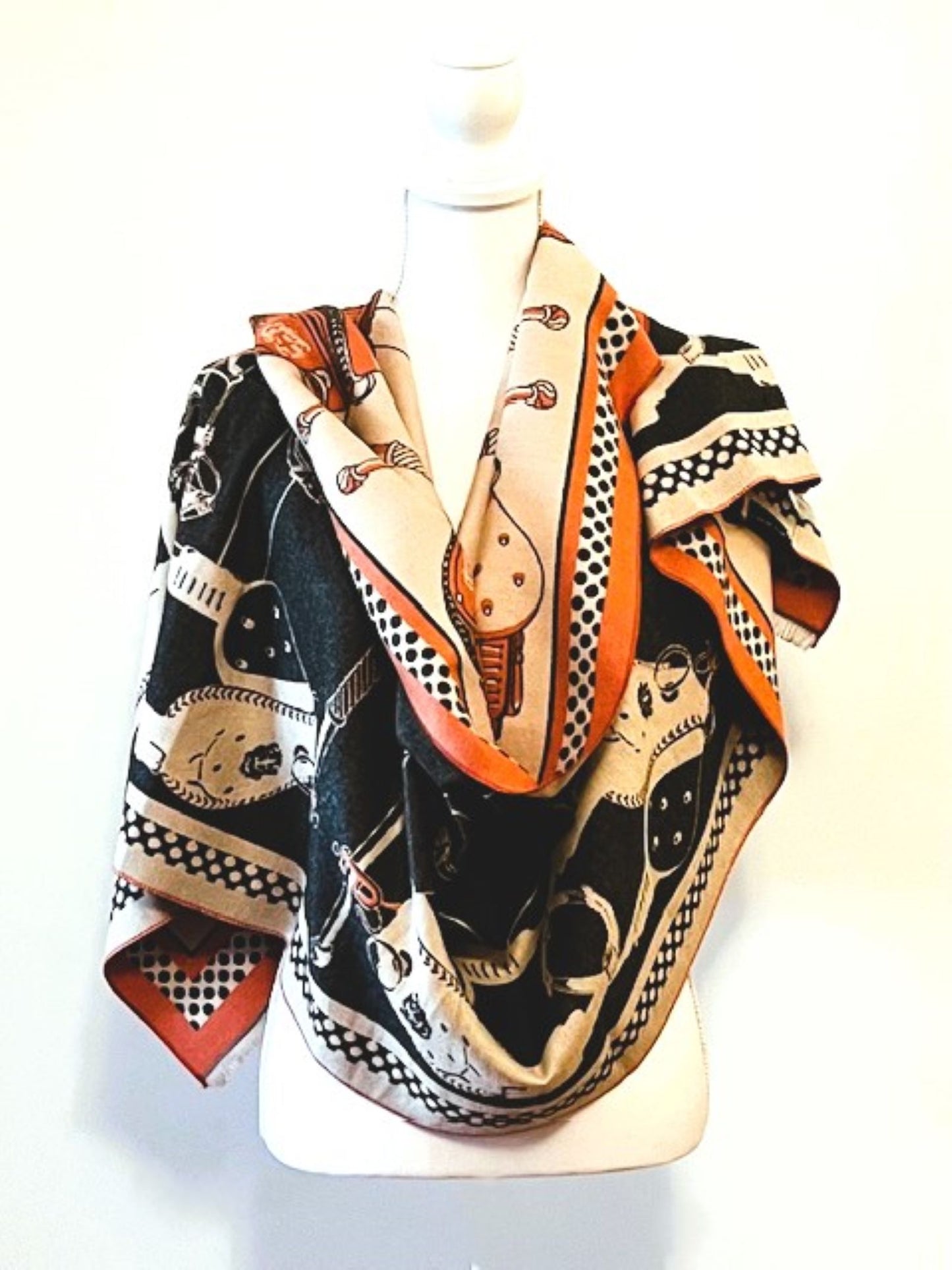 Black Tan Harness Print Reversible Wrap - Artisan Shawl