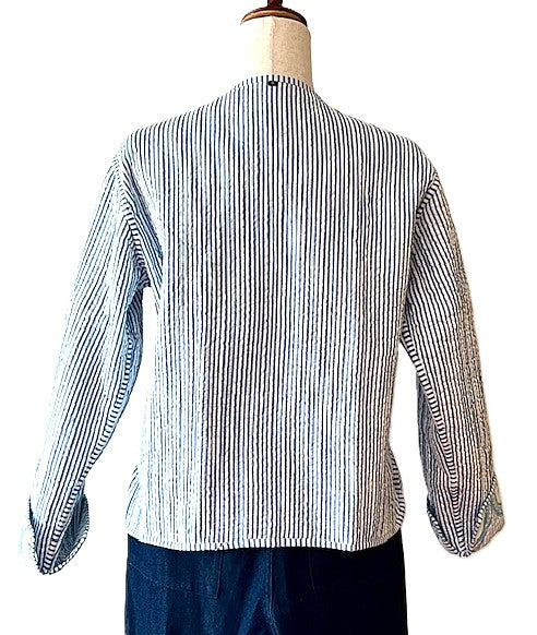 Short Cotton Quilted Handmade Jacket, Fully Reversible is Fresh and New (Light Blue)