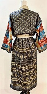 Top of the Line Silk Kimono Duster, Rich Dramatic Mixed Print (Complex)