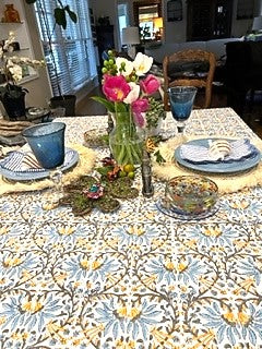 Crrisp New Block Print Pattern in Blues, Marigold, White is Exceptional