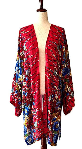 Short Silk Kimono Duster. Striking In Red.