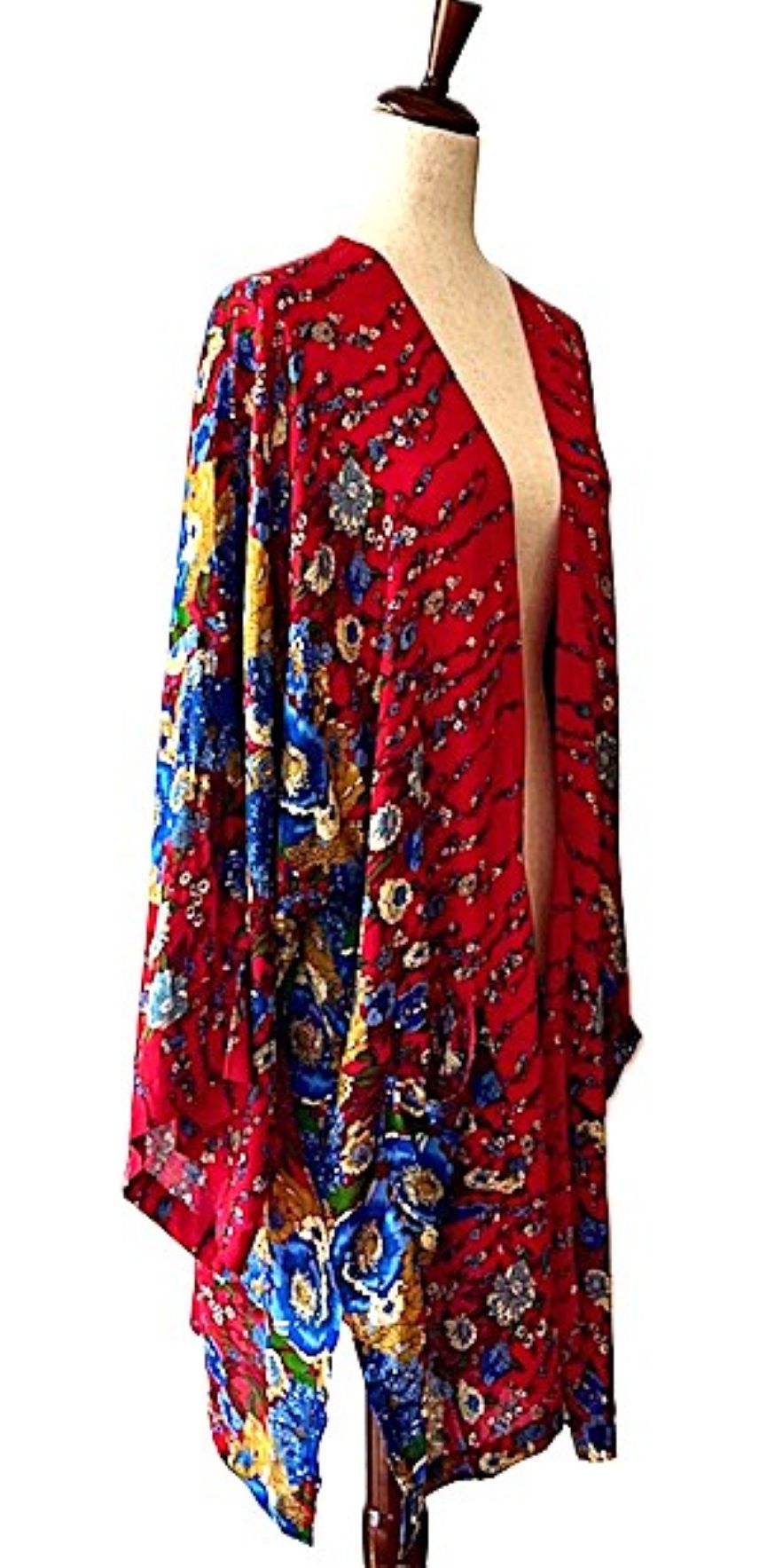 Short Silk Kimono Duster. Striking In Red.