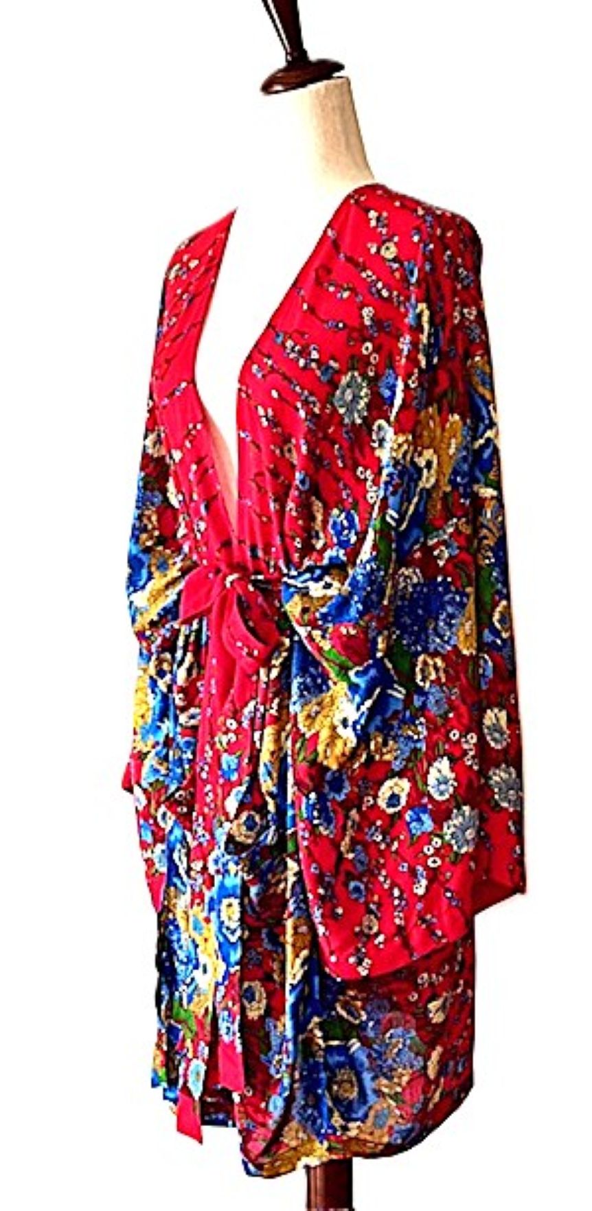 Short Silk Kimono Duster. Striking In Red.