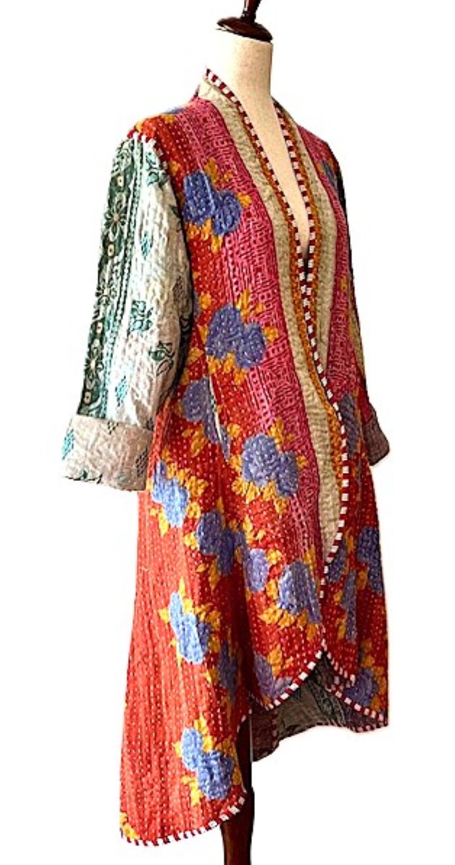 Tulip Cut Designer Waist Coat Is Fully Reversible. Kantha Stitching (Red Lavender))