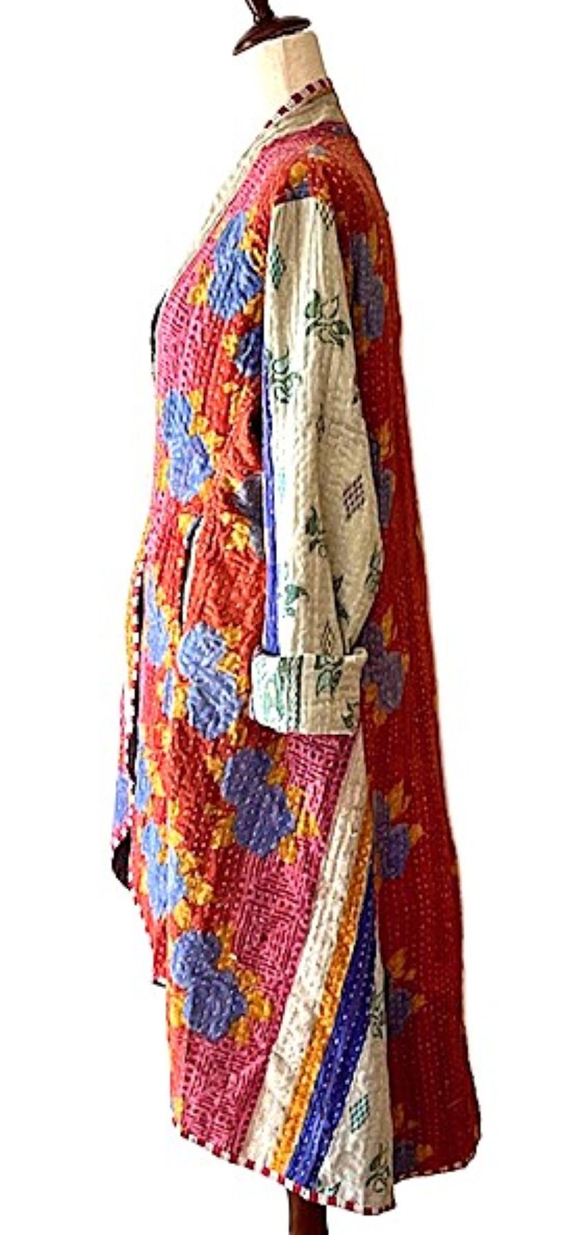 Tulip Cut Designer Waist Coat Is Fully Reversible. Kantha Stitching (Red Lavender))