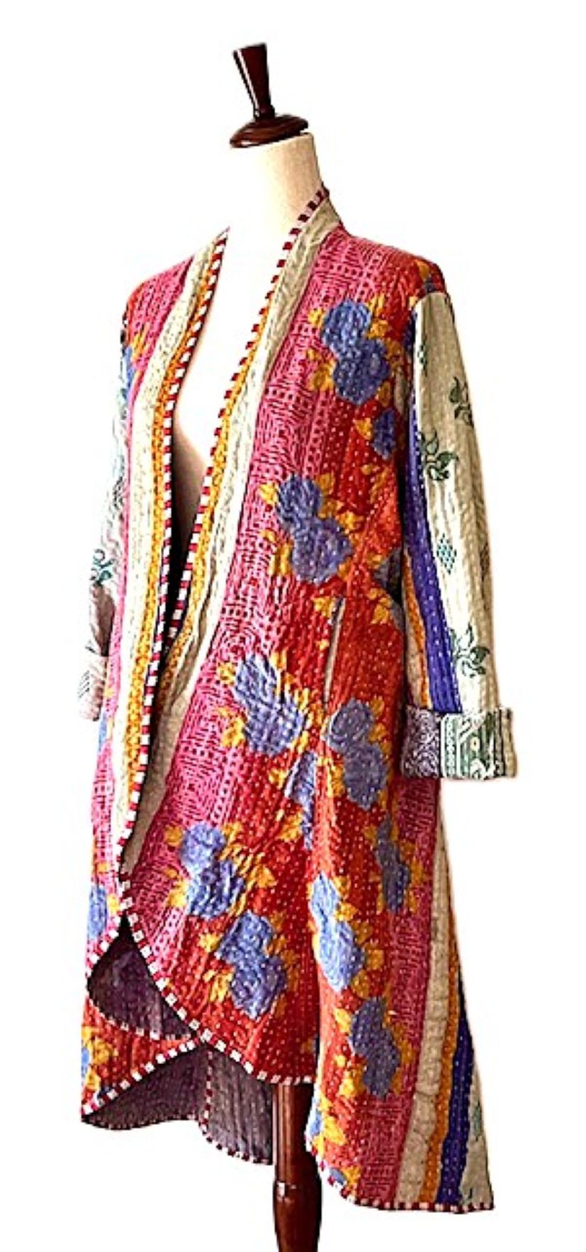 Tulip Cut Designer Waist Coat Is Fully Reversible. Kantha Stitching (Red Lavender))