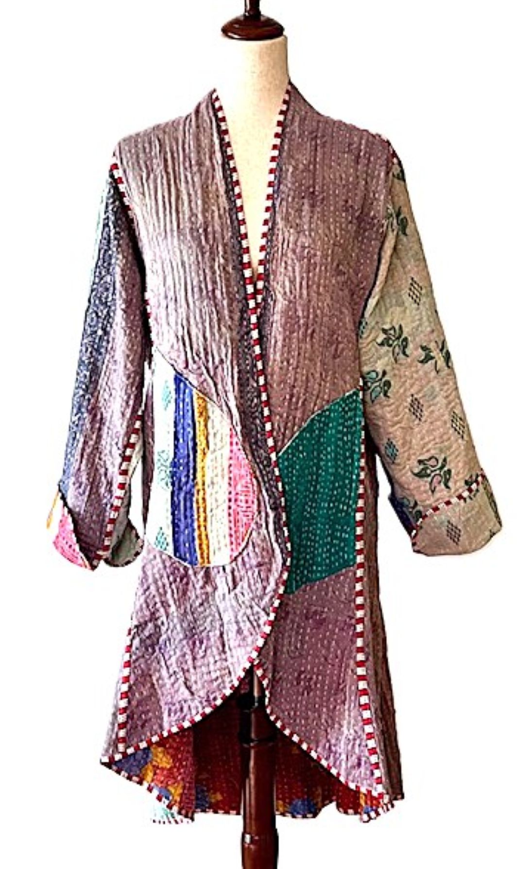 Tulip Cut Designer Waist Coat Is Fully Reversible. Kantha Stitching (Red Lavender))