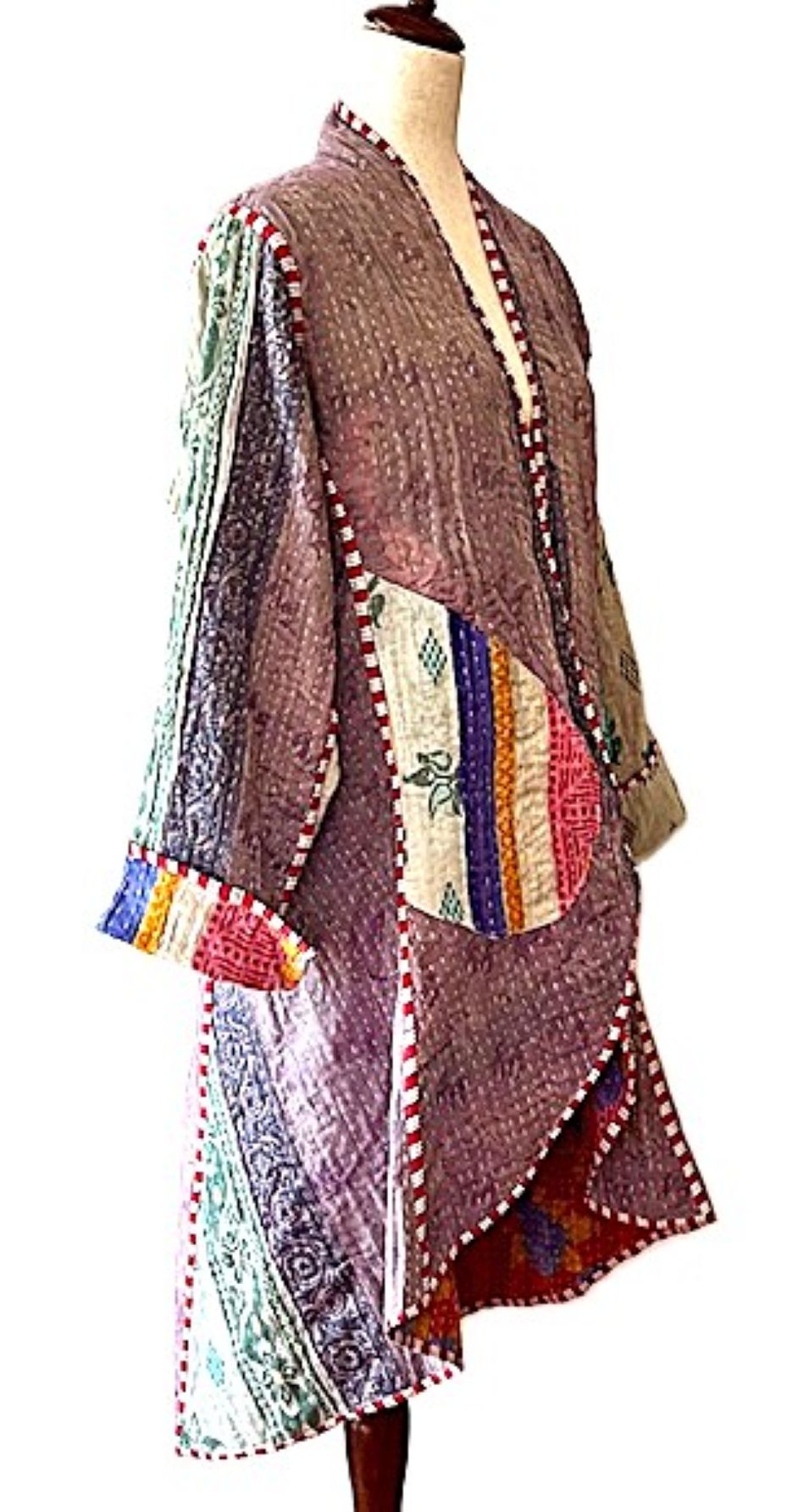 Tulip Cut Designer Waist Coat Is Fully Reversible. Kantha Stitching (Red Lavender))
