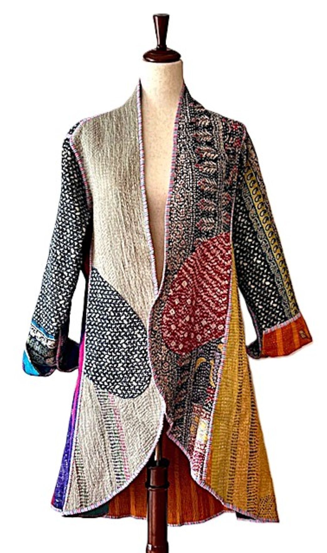 Tulip Cut Designer Waist Coat Is Fully Reversible. Kantha Stitching (Beige)