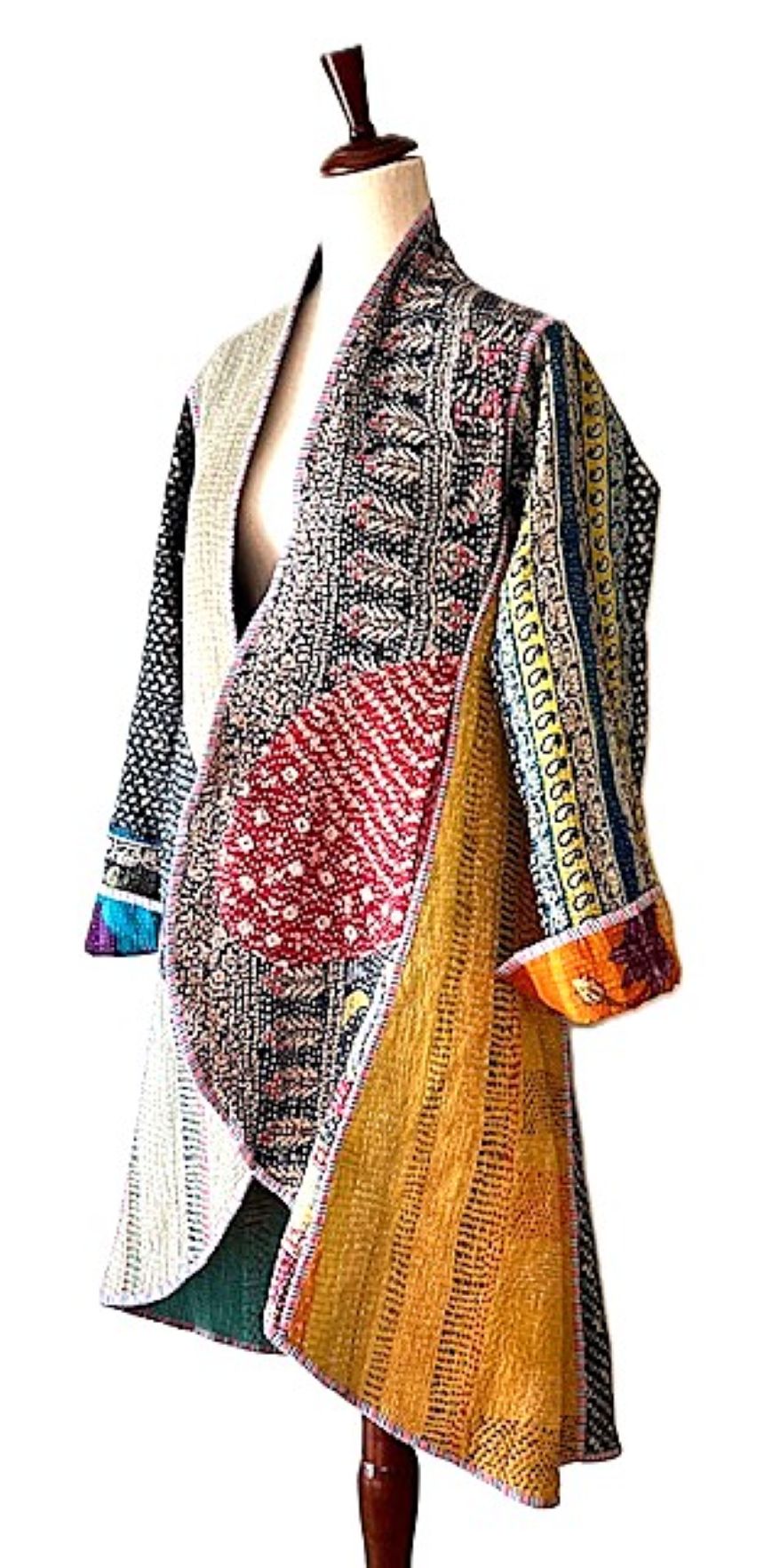Tulip Cut Designer Waist Coat Is Fully Reversible. Kantha Stitching (Beige)