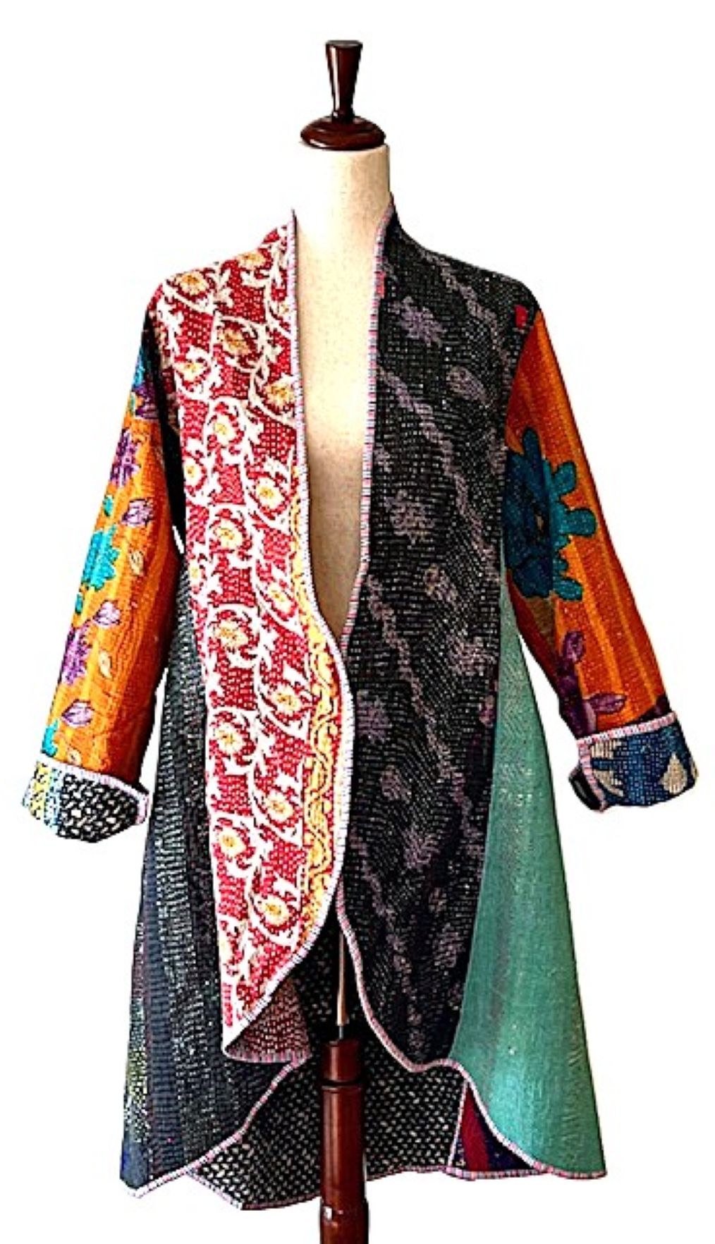 Tulip Cut Designer Waist Coat Is Fully Reversible. Kantha Stitching (Beige)