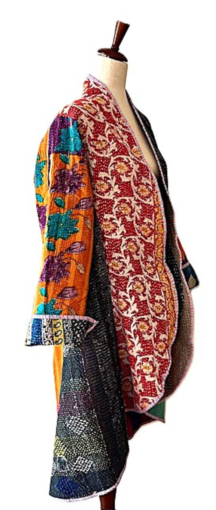 Tulip Cut Designer Waist Coat Is Fully Reversible. Kantha Stitching (Beige)
