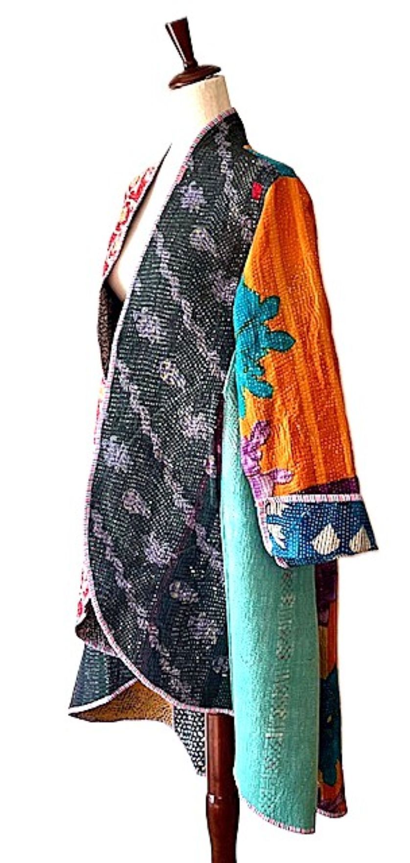 Tulip Cut Designer Waist Coat Is Fully Reversible. Kantha Stitching (Beige)