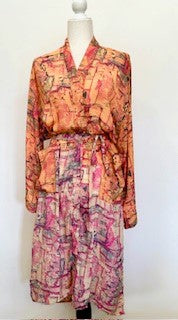Silk Pastel Watercolor Print Kimono Duster Dress is Elegant