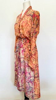 Silk Pastel Watercolor Print Kimono Duster Dress is Elegant