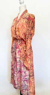 Silk Pastel Watercolor Print Kimono Duster Dress is Elegant