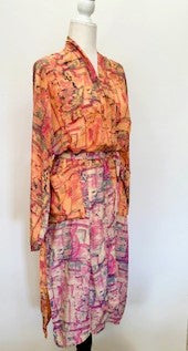 Silk Pastel Watercolor Print Kimono Duster Dress is Elegant