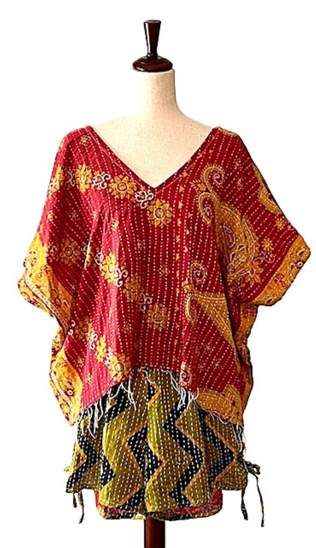 Kantha Bae OG V Crop Top. Fully Reversible 4 Ways. (Red Yellow)