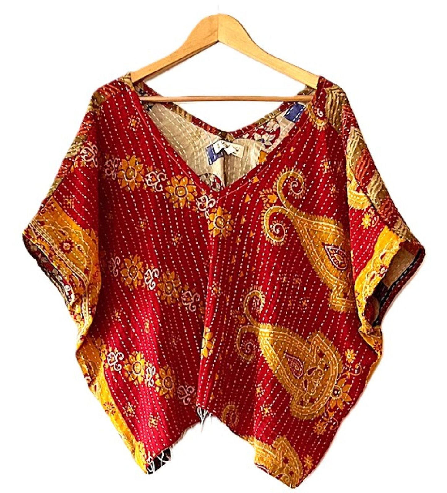 Kantha Bae OG V Crop Top. Fully Reversible 4 Ways. (Red Yellow)