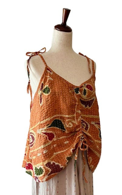 Kantha Bae Butterfly Tank Top, Fully Reversible. (Clay)