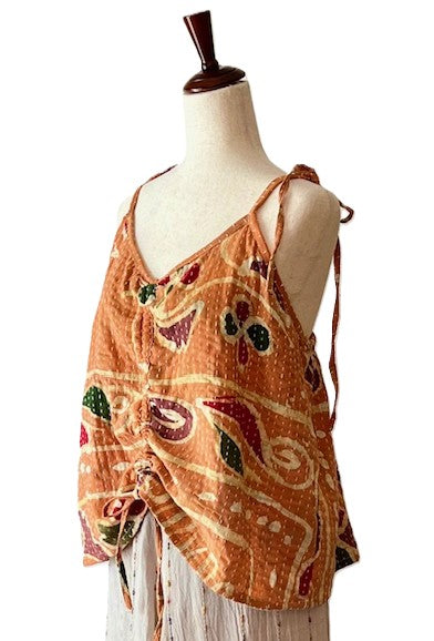 Kantha Bae Butterfly Tank Top, Fully Reversible. (Clay)