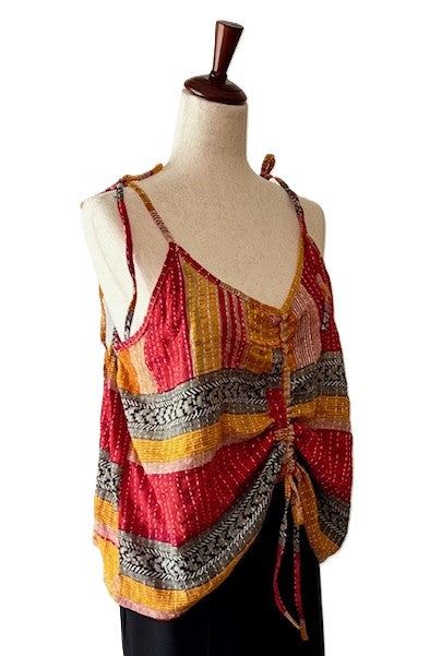 Kantha Bae Butterfly Tank Top, Fully Reversible. (Red Stripe)