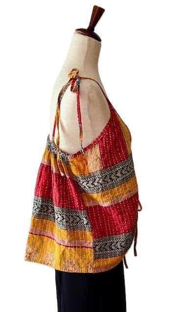 Kantha Bae Butterfly Tank Top, Fully Reversible. (Red Stripe)