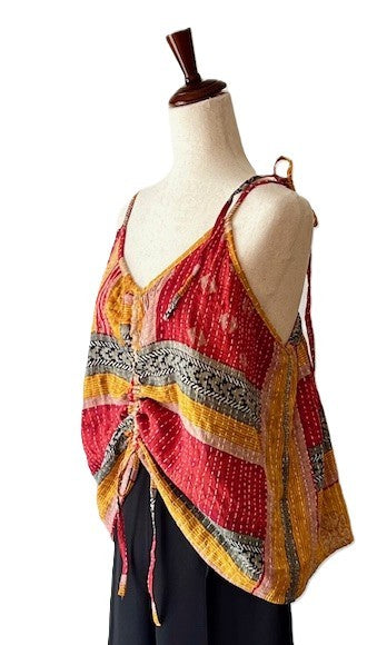 Kantha Bae Butterfly Tank Top, Fully Reversible. (Red Stripe)