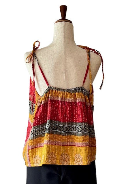 Kantha Bae Butterfly Tank Top, Fully Reversible. (Red Stripe)