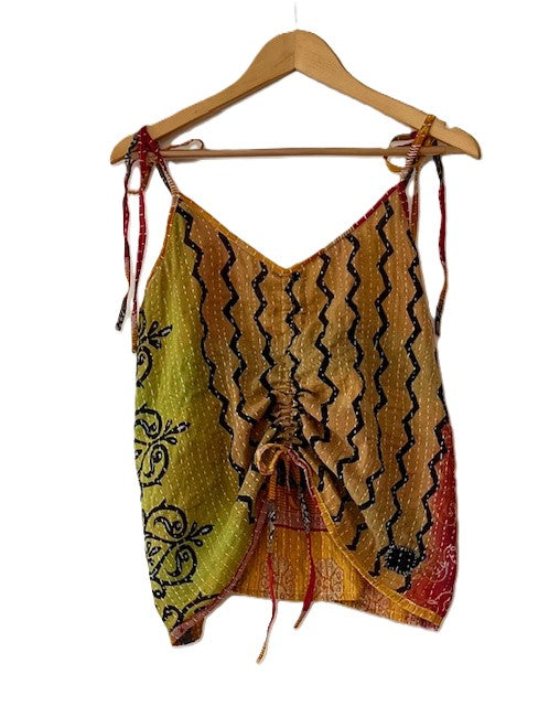Kantha Bae Butterfly Tank Top, Fully Reversible. (Red Stripe)