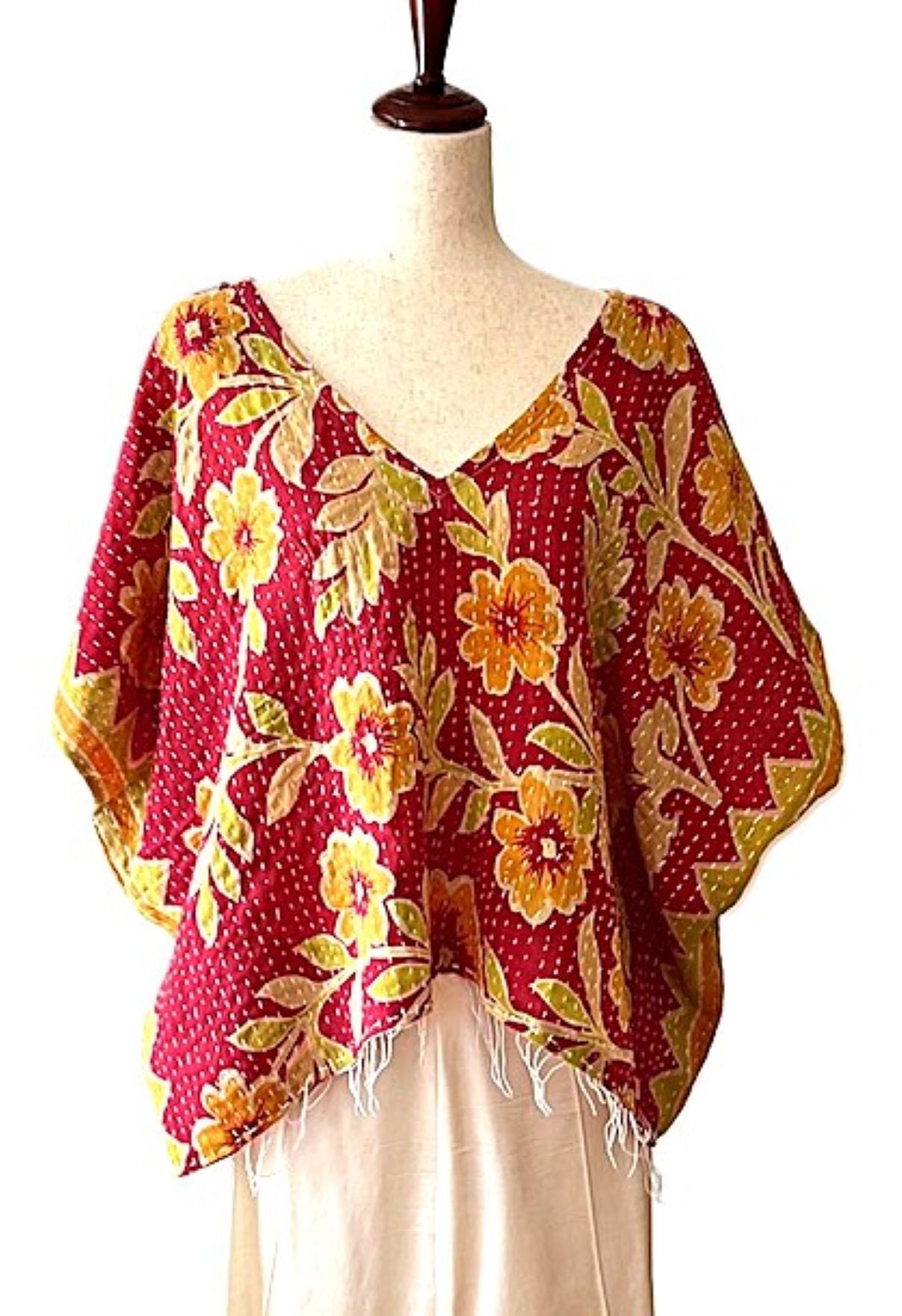 Kantha Bae OG V Crop Top. Fully Reversible 4 Ways (Red)