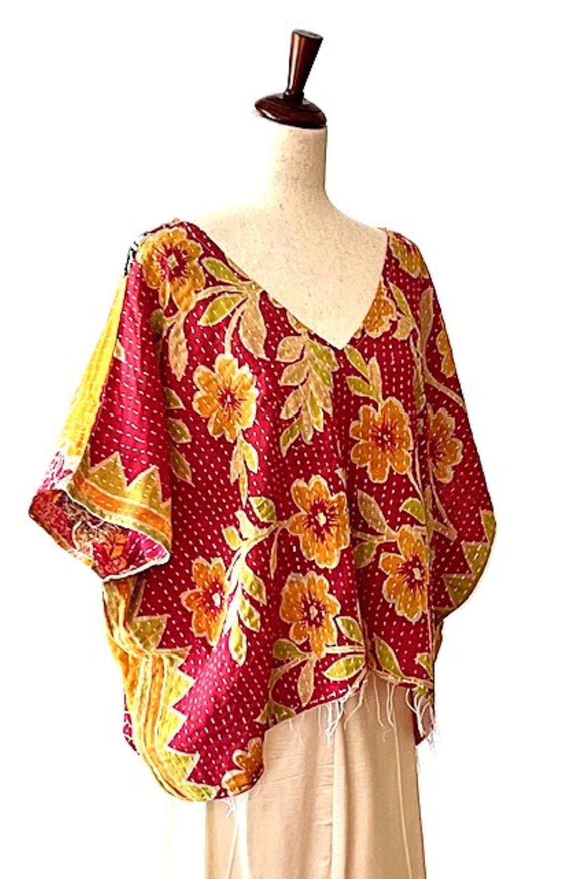 Kantha Bae OG V Crop Top. Fully Reversible 4 Ways (Red)