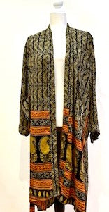 Top of the Line Silk Kimono Duster, Rich Mixed Print (Black and Red)