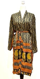 Top of the Line Silk Kimono Duster, Rich Mixed Print (Black and Red)