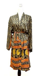 Top of the Line Silk Kimono Duster, Rich Mixed Print (Black and Red)