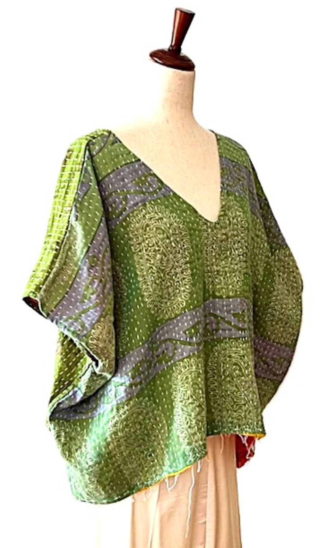 Kantha Bae OG V Crop Top. Fully Reversible 4 Ways (Green)