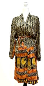 Top of the Line Silk Kimono Duster, Rich Mixed Print (Black and Red)