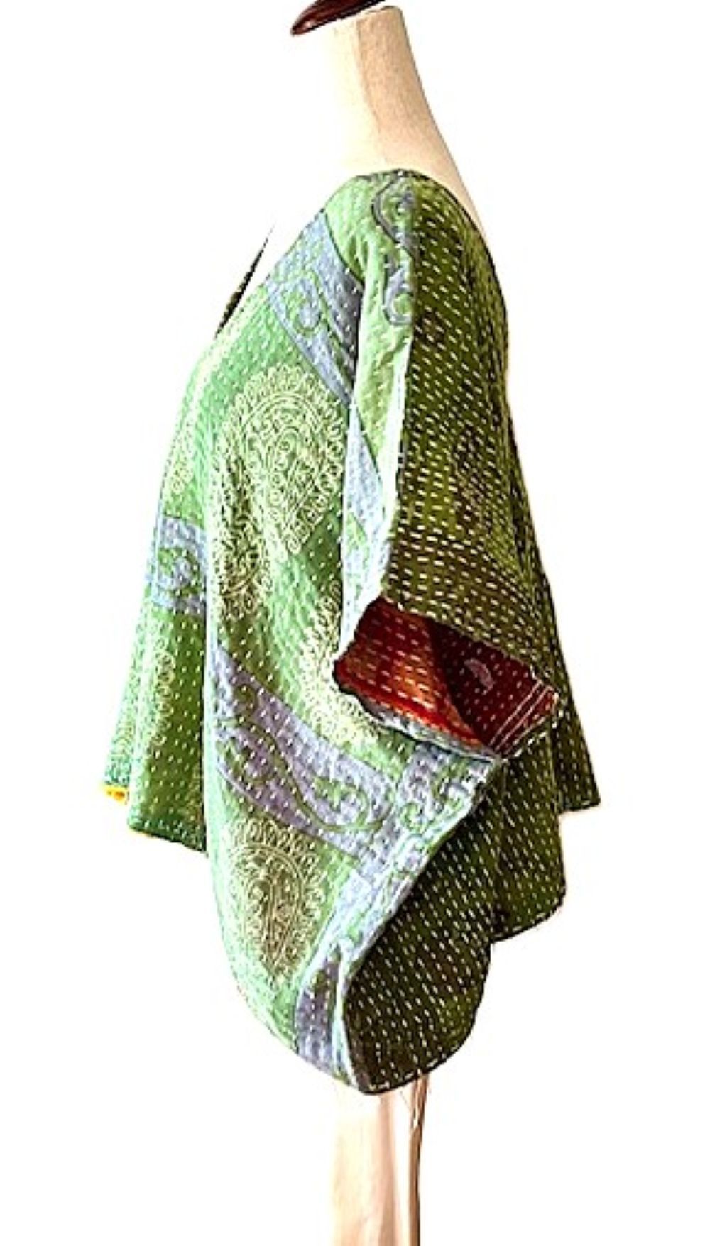 Kantha Bae OG V Crop Top. Fully Reversible 4 Ways (Green)