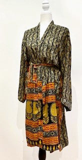 Top of the Line Silk Kimono Duster, Rich Mixed Print (Black and Red)