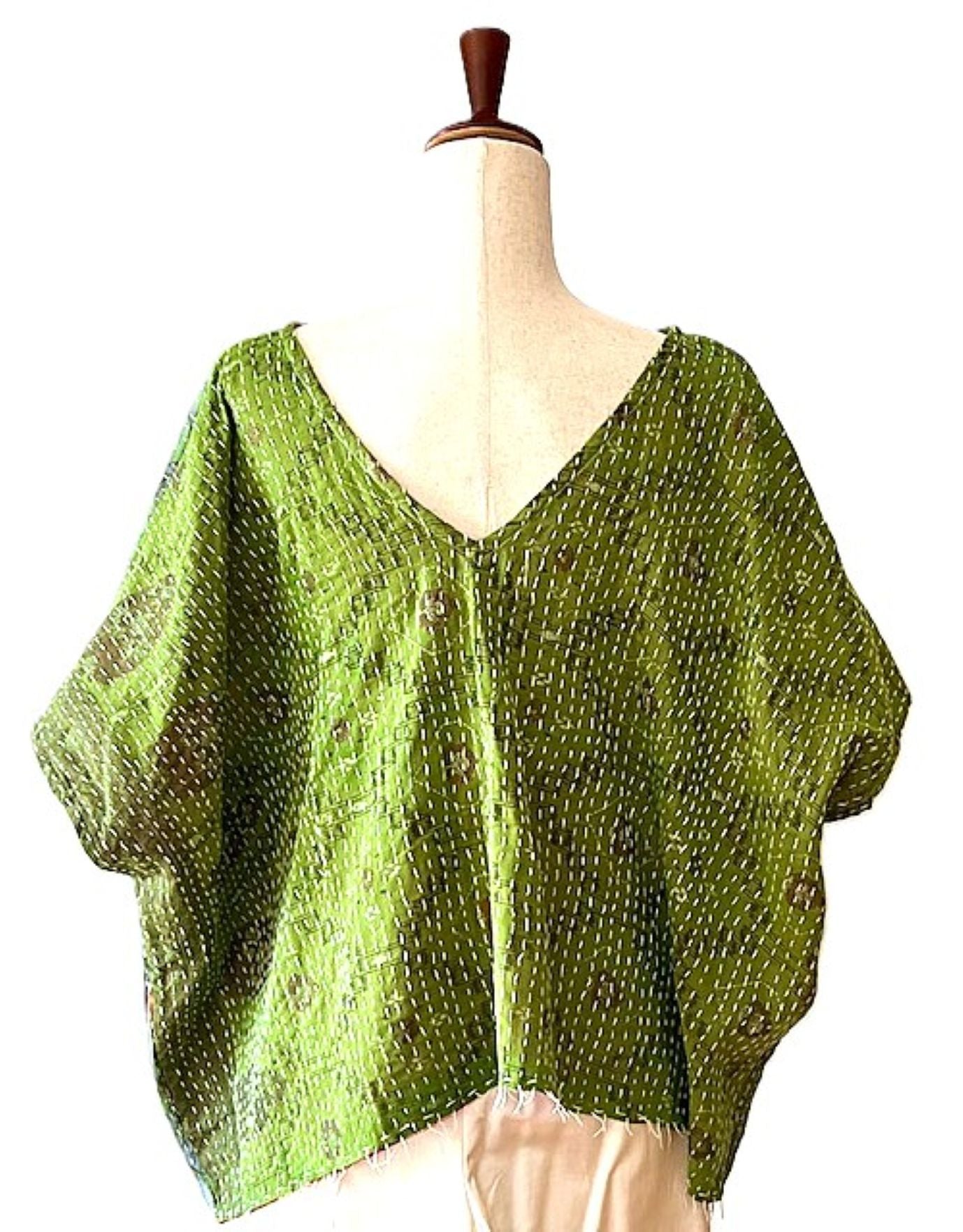 Kantha Bae OG V Crop Top. Fully Reversible 4 Ways (Green)