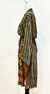 Top of the Line Silk Kimono Duster, Rich Mixed Print (Black and Red)