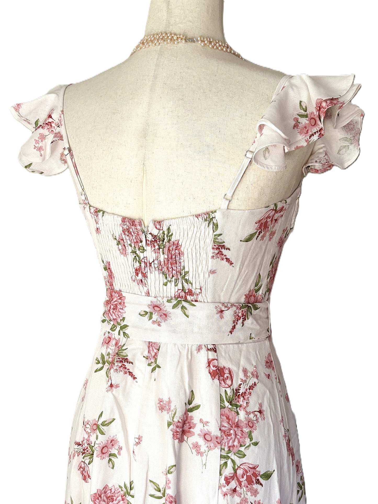 Dresses: Pink Floral Corset Flutter Midi.