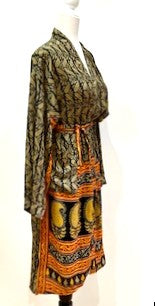 Top of the Line Silk Kimono Duster, Rich Mixed Print (Black and Red)